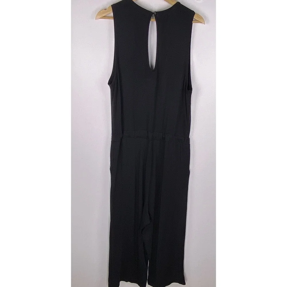 Quince Sleeveless Modal Jumpsuit Womens L Black Keyhole Back Wide Leg Minimalist